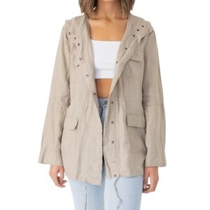 London Jean Toupe 100% Linen Hooded Utility Jacket Size XS
